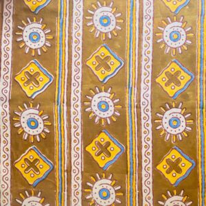 民族調の太陽モチーフ × 幾何学柄 - ブロックプリント生地 No.434