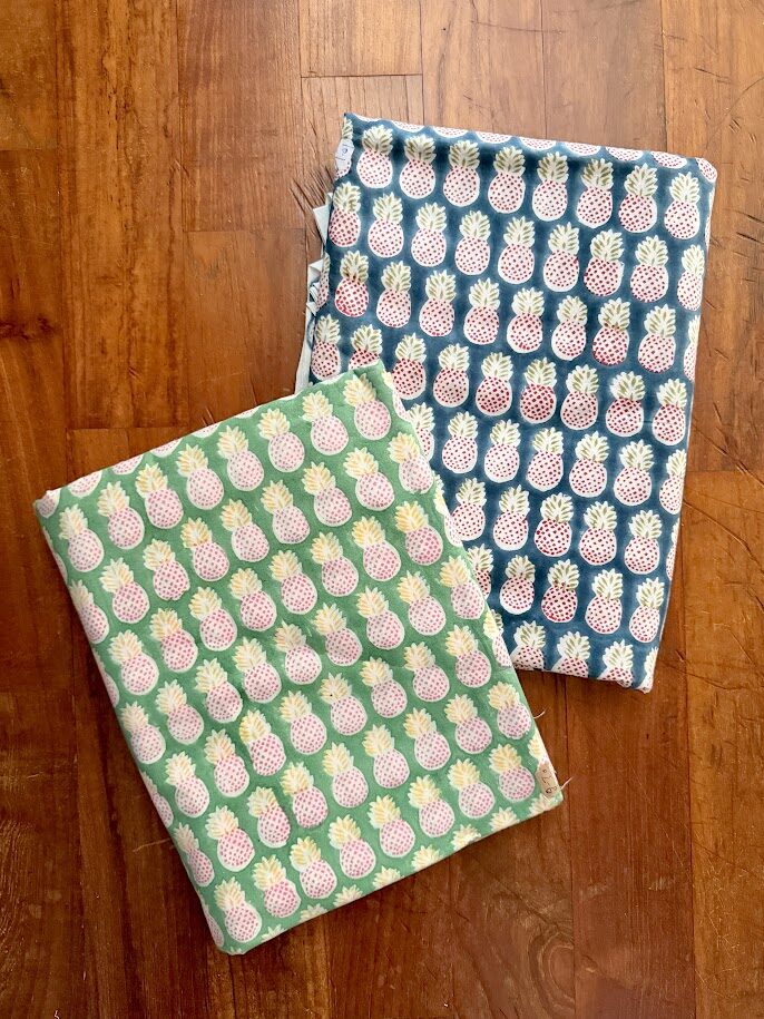 パイン柄ブロックプリント生地